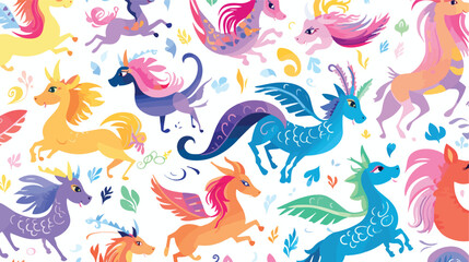 A pattern of mythical creatures like unicorns dragon