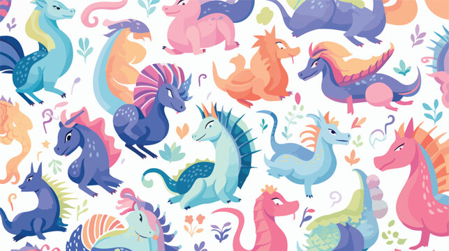 A pattern of mythical creatures like unicorns dragon © iclute4