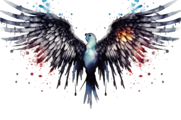 Zelfklevend Fotobehang white colors paint various illustration style made part bird ink angel wings drips splatters background grunge isolated watercolor © akk png
