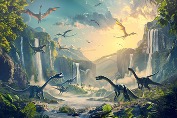 fantasy illustration of dinosaurs
