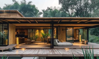 Zelfklevend Fotobehang Natural wood minimalistic bamboo house © piai