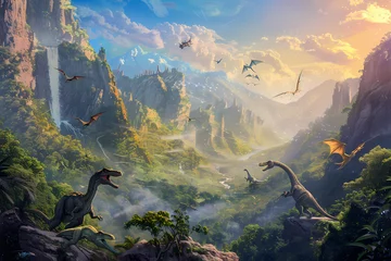Schilderijen op glas fantasy illustration of dinosaurs © Jannik