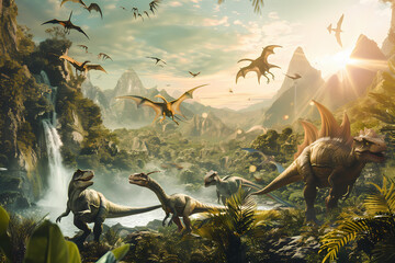 fantasy illustration of dinosaurs