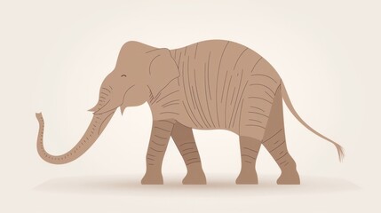 Minimalist Illustration of an Elephant in Monotone Beige Tones