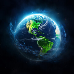 harnessing Earth's vast energy potential, black background, positive, green and blue vibes created with Generative Ai