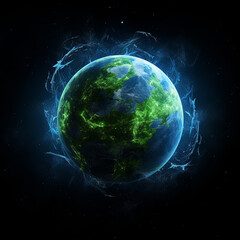 Obraz premium harnessing Earth's vast energy potential, black background, positive, green and blue vibes created with Generative Ai