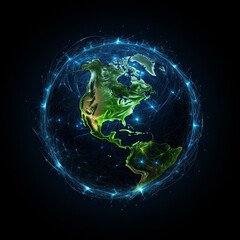 Obraz premium harnessing Earth's vast energy potential, black background, positive, green and blue vibes created with Generative Ai