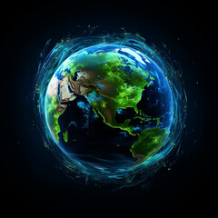 harnessing Earth's vast energy potential, black background, positive, green and blue vibes created with Generative Ai