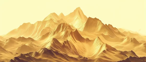 Outdoor kussens Mountain range illustration in gold colors, abstract art landscape mountain, luxury style for wallpaper, wall art decoration, advertisement premium hi-end © André Troiano