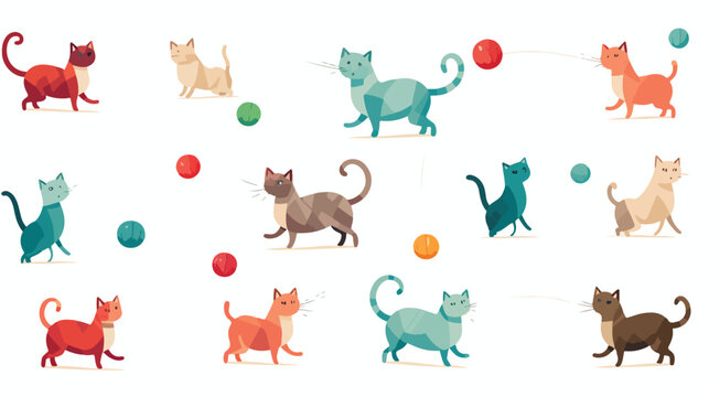 A playful pattern of cartoon cats chasing playful 