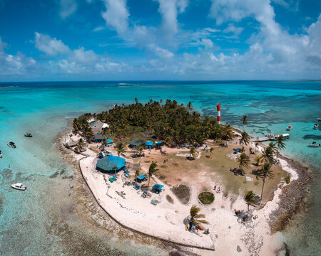 Aerial drone view of Johnny Cay in San Andres, Colombia