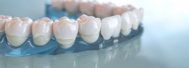Detailed view of a dental implant in a gum model, showcasing the implant post and crown.