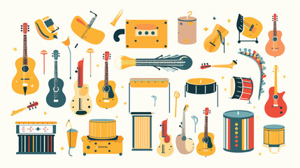 A playful pattern of musical instruments representi - obrazy, fototapety, plakaty