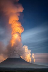 火山の噴火で補脳と煙が吹き出す災害の様子、流れ出す溶岩、火山灰 - 758427905