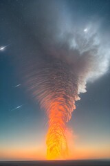 火山の噴火で補脳と煙が吹き出す災害の様子、流れ出す溶岩、火山灰 - 758427955