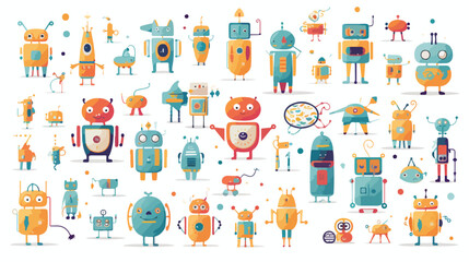 A playful pattern of robots in different shapes and