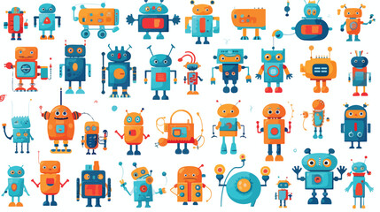 A playful pattern of robots in different shapes and