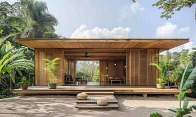 Natural wood minimalistic bamboo house