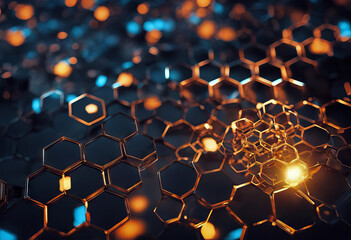 Abstract science background with hexagons and molecules stock illustration