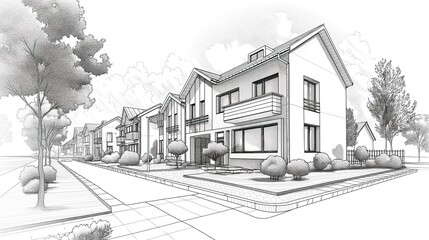 Line style drawing of real estate investment seminar. Artistic drawing showing opportunities in the real estate market and property investment.