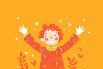 Exuberant Red-Headed Child Celebrating, Ideal for Themes of Happiness and Positivity - obrazy, fototapety, plakaty