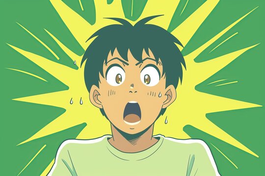 Shocked Anime Boy with Expressive Face, Perfect for Surprising News or Unexpected Events