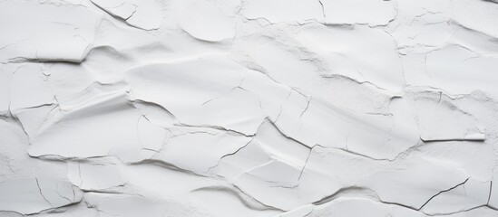 A closeup shot of a white wall with a cracked texture resembling a snowy landscape. The monochrome...