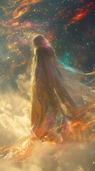 Astral Traveler journeying through dream realms navigating between dimensions digital painting ethereal lighting Lens Flare