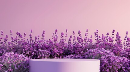 Lavender podium flower background purple product nature platform stand summer 3d table. Cosmetic podium lilac abstract field studio beauty flower spring lavender floral display plant backdrop crystal.