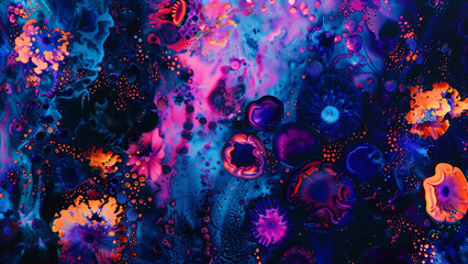 Glowing Wonders: Abstract Bioluminescence in Vivid Colours - obrazy, fototapety, plakaty