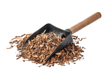 Brown dried leaves in a pile with a wooden pipe