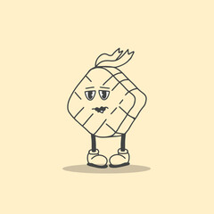 EID AL FITR WITH CHARACTER NAME IS KETUPAT IDUL FITRI VECTOR RETRO CHARACTER