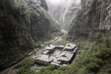 Beautiful View of Wulong Karst National Park in winter covered with snow