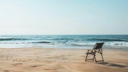 Fototapeta na wymiar Serene Beach Chair on Deserted Shoreline