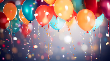Vibrant balloons release confetti, perfect for celebrations - obrazy, fototapety, plakaty