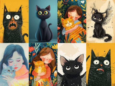 Collection of cats, illustration made with Generative AI