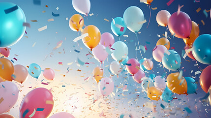 Vibrant balloons release confetti, perfect for celebrations