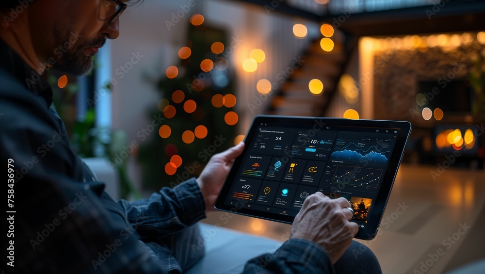 Wall mural user customizing a smart home ui on a tablet, showcasing the flexibility and personalization of smar