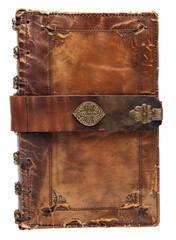 Vintage leather-bound journal with metal clasps.. png file of isolated cutout object without shadow on transparent background.