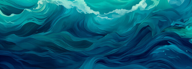 A visual symphony of teal crescendos, invoking the powerful surges of sea storms. - obrazy, fototapety, plakaty