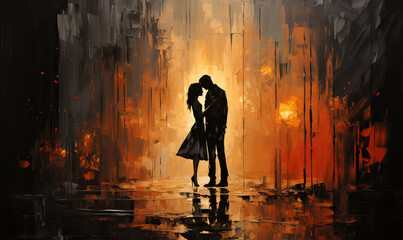 Postcard, romantic couple man and woman on a dark background. - obrazy, fototapety, plakaty