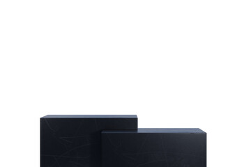 3d Abstract black room with realistic marble black table square pedestal podium and leaf shadow. Minimal design scene for stage product display presentation. Geometric platform.3D render illustration