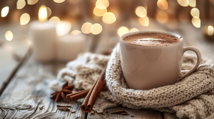 A warm cup of hot chocolate to ward off the chilly night air. - obrazy, fototapety, plakaty