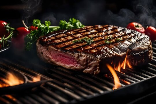  hot grill, perfectly seared and seasoned to perfection, ready to be served in a modern steakhouse