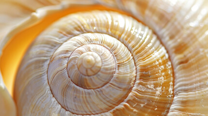 In a closeup view the smooth spiral grooves of a snail shell glimmer in the sunlight. Despite delicate appearance these shells are uniquely designed to withstand the