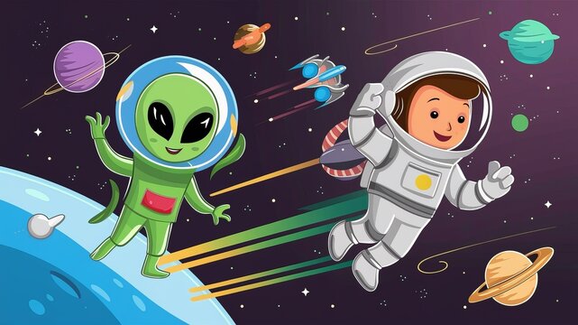 images of astronauts and aliens in outer space