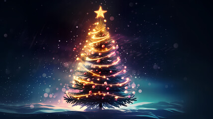 Beautiful Christmas tree, abstract bokeh background