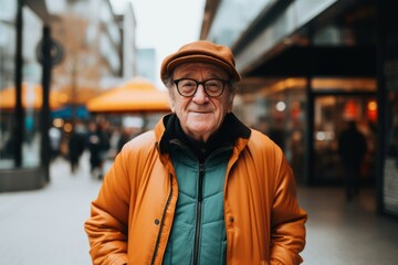 Portrait of a senior man walking in the city. Elderly people.