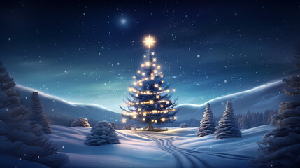 Beautiful Christmas tree, abstract bokeh background