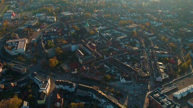 Aerial view around the old town of the city Dorsten in Germany on a sunny day in autumn	

